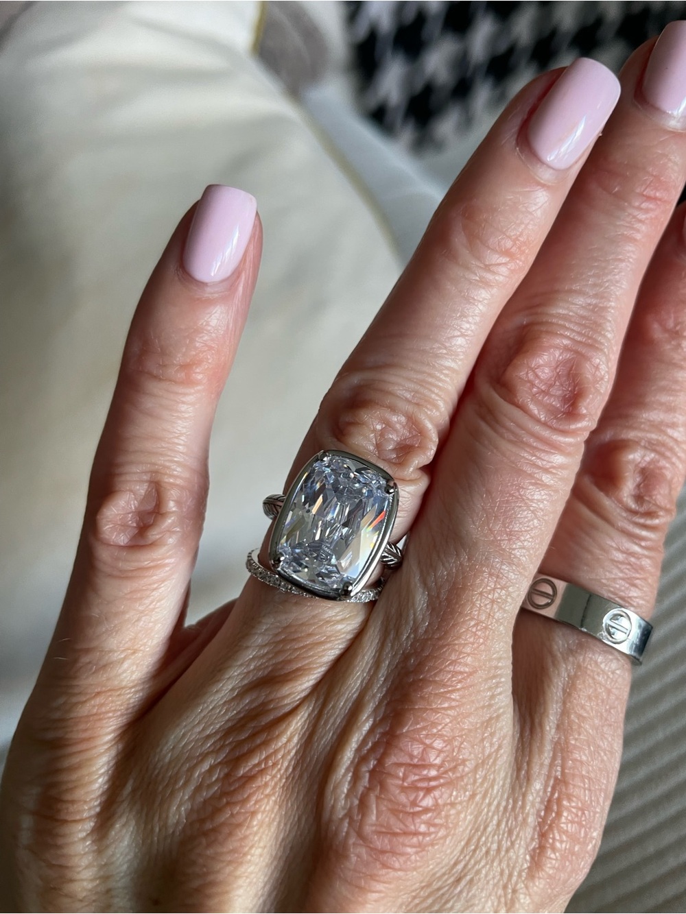 Cushion-Cut Clear Crystal Cocktail Ring in Silver-Tone